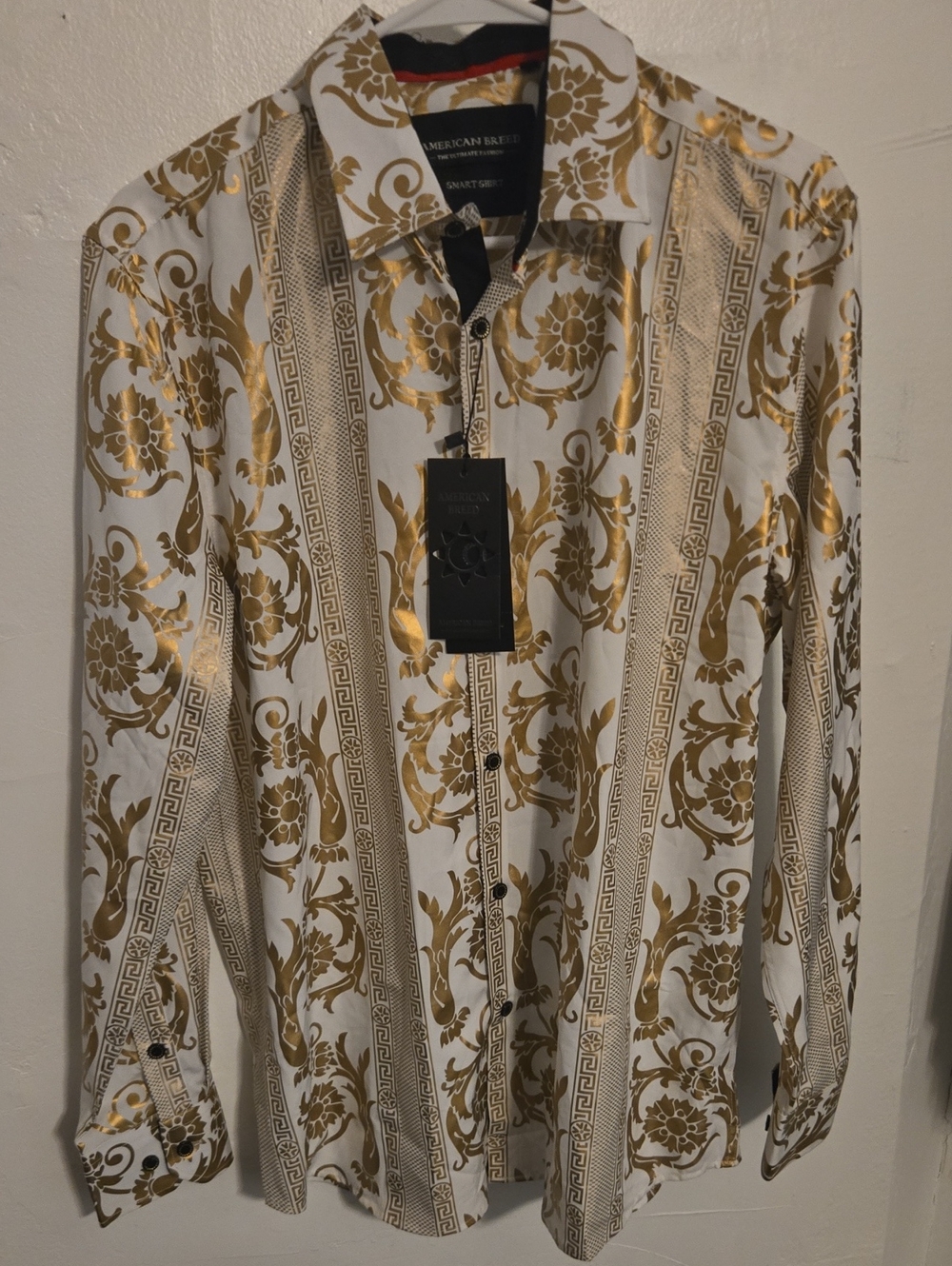 Gold and White Patterned Mens Shirt-size L